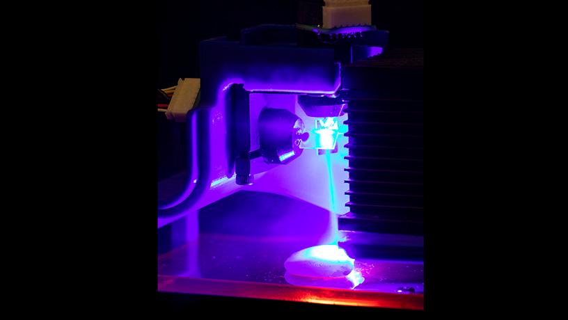 Chicken being cooked with blue laser